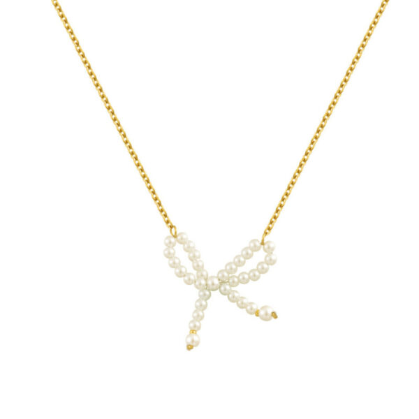 Bow Pearl Necklace Electroplated 18K Real Gold - Image 5