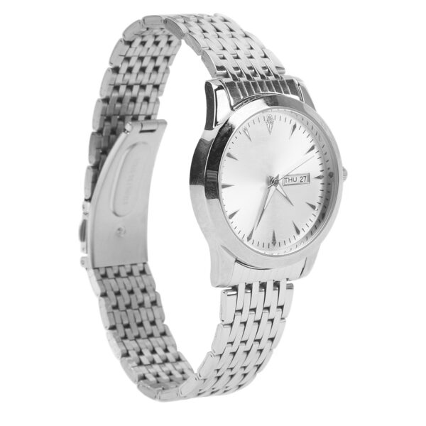 Quartz Men Watch Commercial Dual Date Stylish Classic Quartz Stainless Steel Dress Watch Silver - Image 6