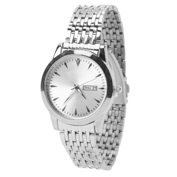 Quartz Men Watch Commercial Dual Date Stylish Classic Quartz Stainless Steel Dress Watch Silver - Image 4