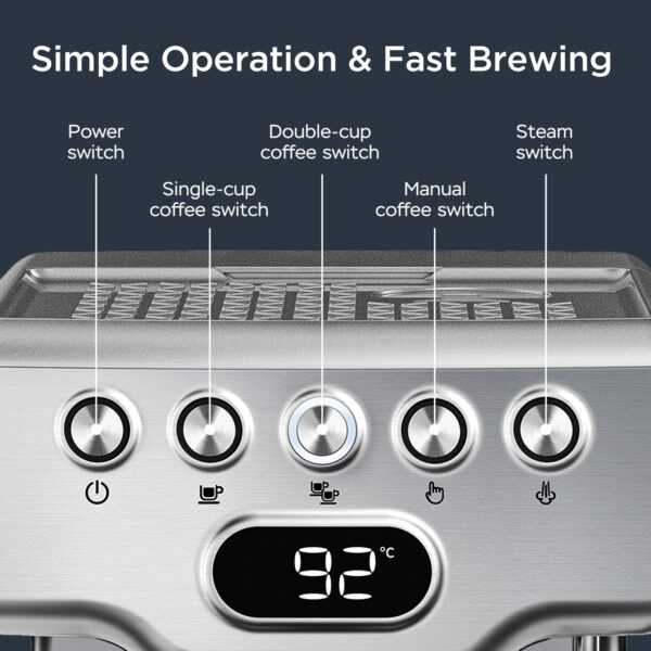 Geek Chef Espresso Machine, 20 Bar Espresso Machine With Milk Frother For Latte, Cappuccino, Macchiato, For Home Espresso Maker, 1.8L Water Tank, Stainless Steel, Ban On Amazon - Image 9