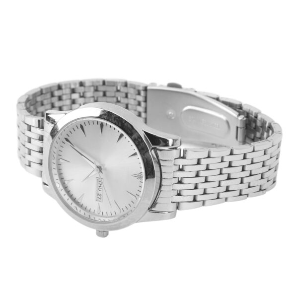 Quartz Men Watch Commercial Dual Date Stylish Classic Quartz Stainless Steel Dress Watch Silver - Image 2