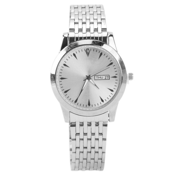 Quartz Men Watch Commercial Dual Date Stylish Classic Quartz Stainless Steel Dress Watch Silver - Image 7