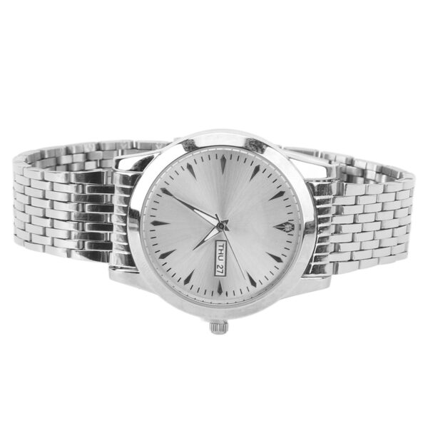 Quartz Men Watch Commercial Dual Date Stylish Classic Quartz Stainless Steel Dress Watch Silver - Image 3